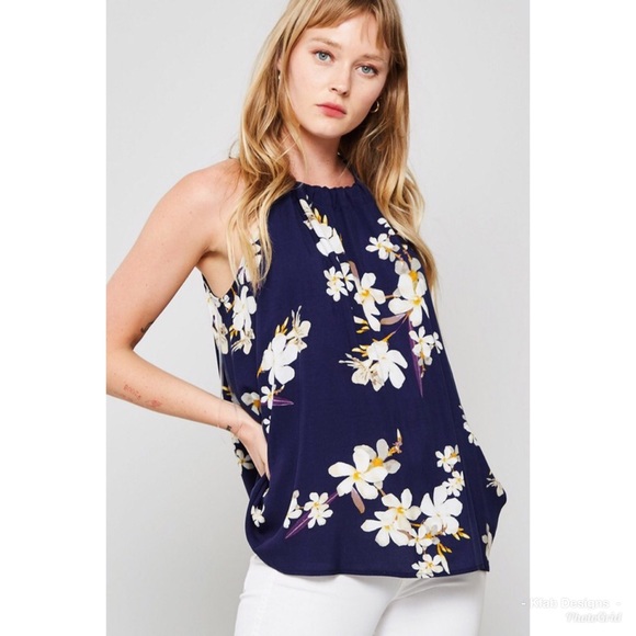 💜 LAST 1! Navy/Lavender Floral Back Tie Halter! - Picture 5 of 8